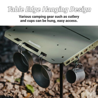 Naturehike, Portable Camping Table, Outdoor Detachable Tactical Camping Table, Lightweight Aluminium Camping Table with Light Pole, Adjustable Height