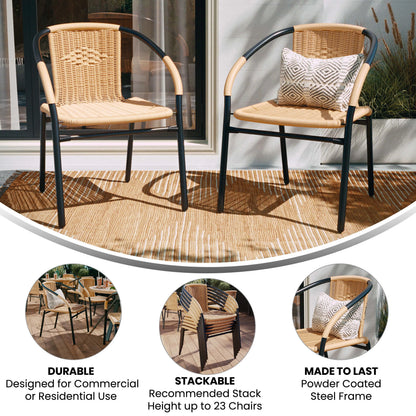Emma + Oliver Indoor/Outdoor Stacking Rattan Restaurant Patio Chairs, Set of 2, Gray