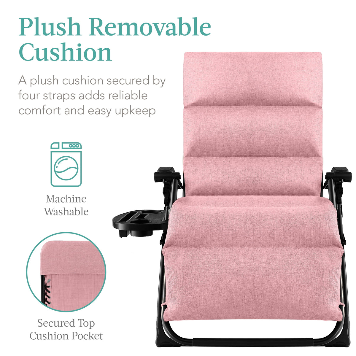 Best Choice Products Oversized Zero Gravity Chair, Folding Recliner w/ Removable Cushion, Side Tray - Fossil Gray