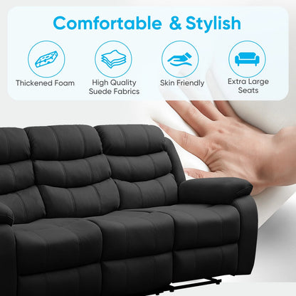 MUZZ Modern Reclining Sofa ,3-Seater Recliner Sofa with Cup Holders, Flip-Up Storage, Reversible Backrest and Footrest, Gray