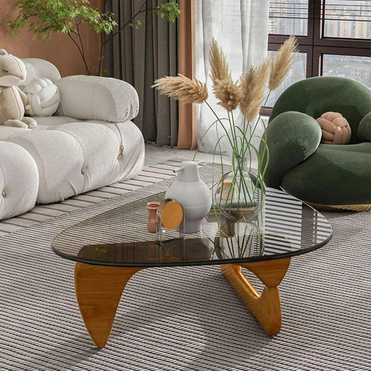Coffee Tables For Living Room - Triangle Glass Coffee TableWithWoodenBaseMid.Century Modern Abstract End Table For Study RoomOfficeHoteBalcony( Medium 32.3*22.4*15.7)