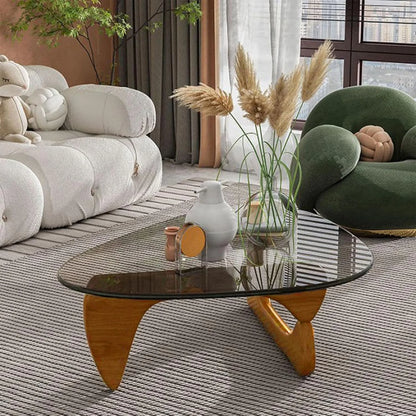 Coffee Tables For Living Room - Triangle Glass Coffee TableWithWoodenBaseMid.Century Modern Abstract End Table For Study RoomOfficeHoteBalcony( Medium 32.3*22.4*15.7)