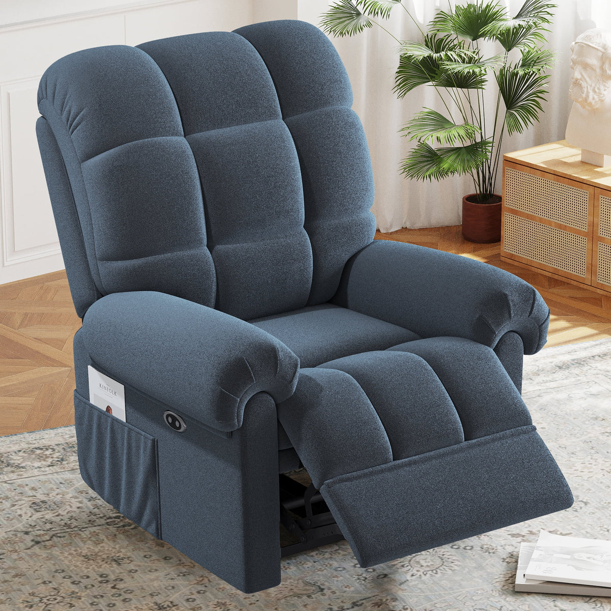 Power Recliner Chair,Electric Recline Sofa Chair for Adults with USB Port,Comfy Teddy Fleece Adjustable Cloud Sofa,Tool-Free Setup,Beige White