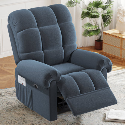 Power Recliner Chair,Electric Recline Sofa Chair for Adults with USB Port,Comfy Teddy Fleece Adjustable Cloud Sofa,Tool-Free Setup,Beige White