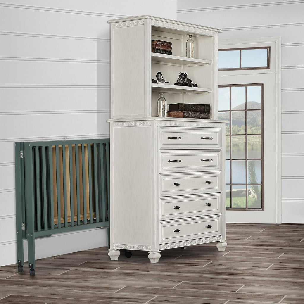 Dream On Me Quinn Full-Size Folding Crib. Removable Wheels. Modern Nursey. Adjustable Mattress Support. Patent Folding System in Olive