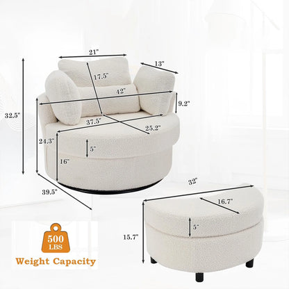 Muumblus Teddy Swivel Accent Barrel Chair, Modern Oversize Sherpa Comfy Round Reading Armchair for Living Room, Ivory