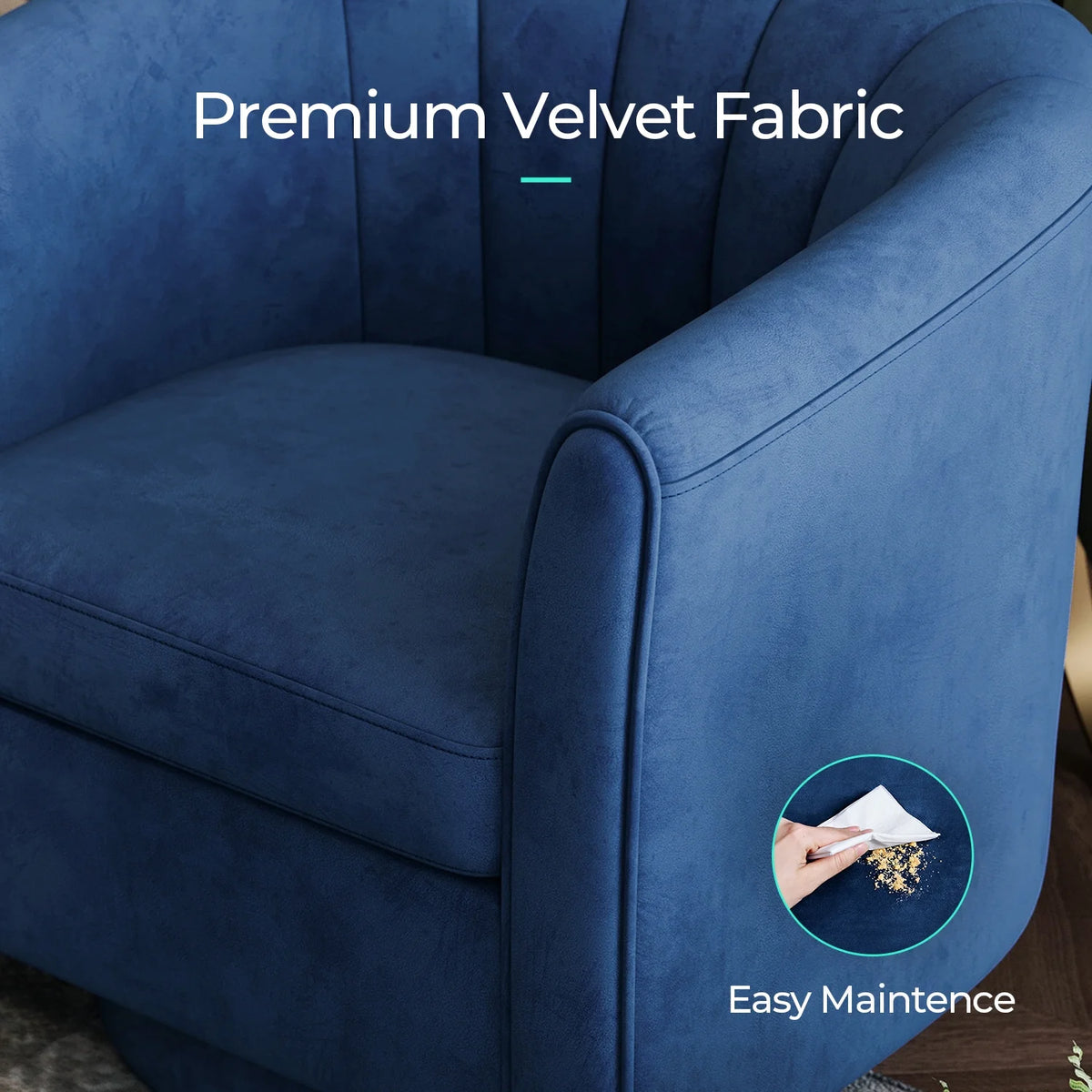 LINSY HOME Swivel Accent Chair with Ottoman, Velvet Barrel Chair for Living Room, Blue