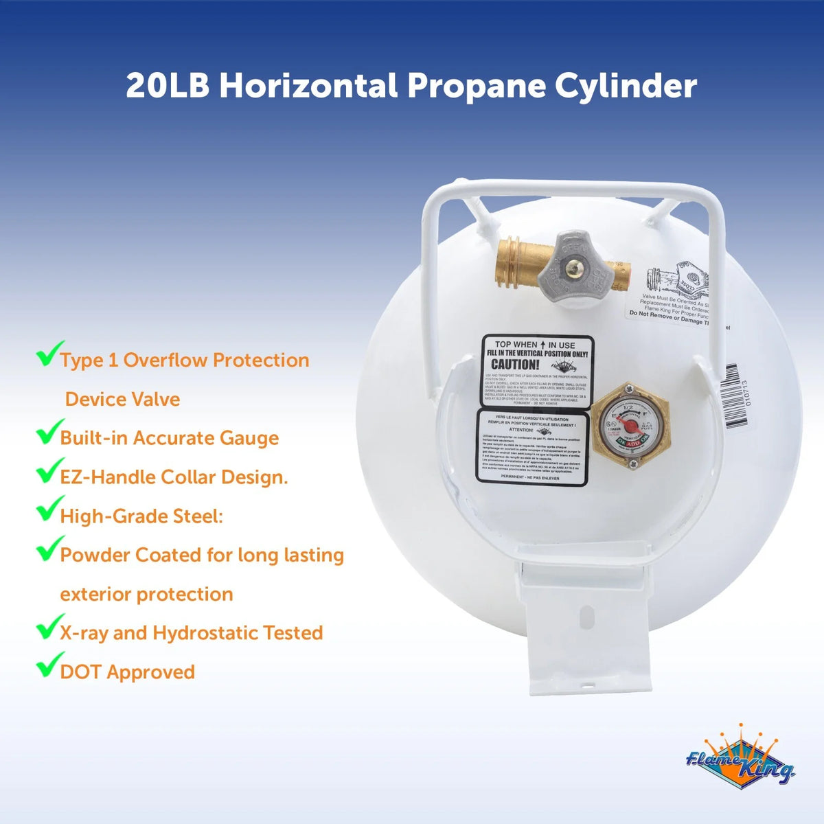 NEW 20 lb Horizontal Propane Tank Refillable Cylinder with OPD Valve and Gauge