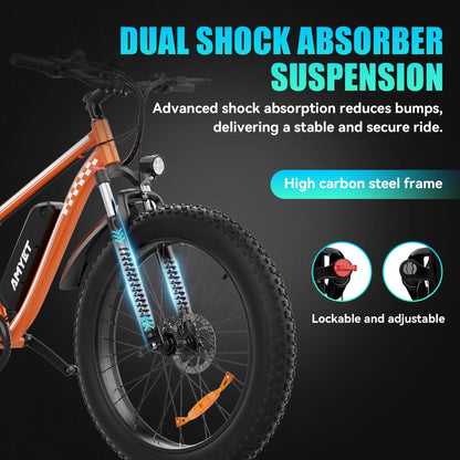 AMYET EB26 Electric Bike for Adults, 26*4.0 Fat Tire E-Mountain Bicycle,Peak 1500W Motor 48V 15Ah 7-Speed Ebike UL2849