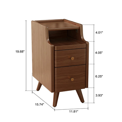 Small Nightstand,Solid Wood Nightstand with Drawers, Walnut Bedside Table for Bedroom