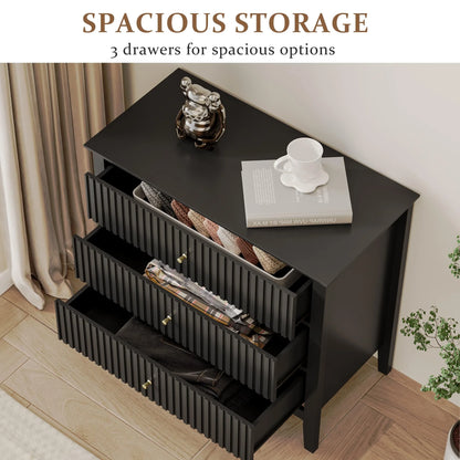 May Color Large White 3 Drawer Dresser Set of 2 with Fluted Panel, Modern Chest of Drawers with Silent Slide Drawers, Wood Accent Nightstand with Storage for Bedroom Living Room, Hallway