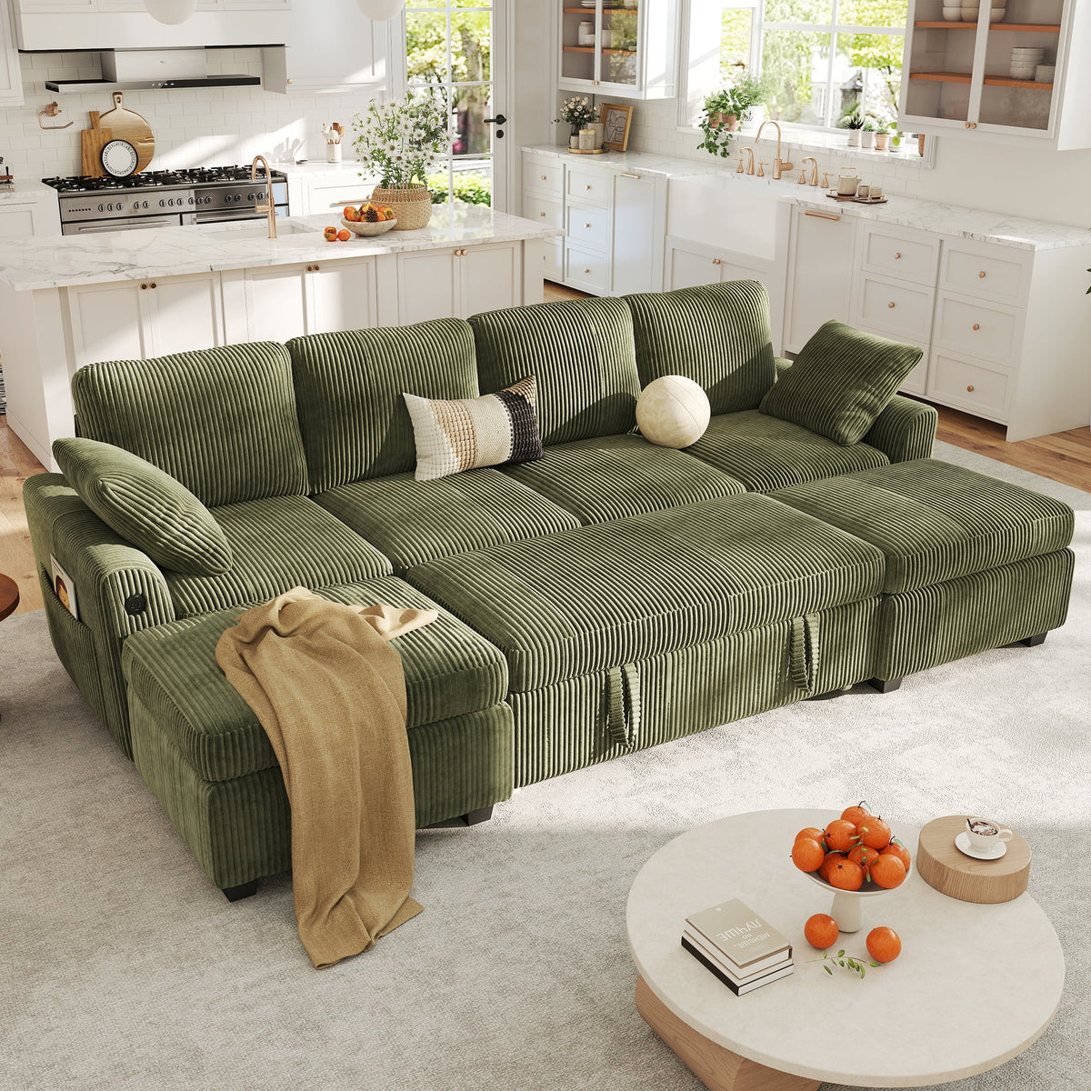 BedLuxury 83" Sectional Sleeper Sofa with Pull Out Bed, L Shaped Couch with Storage Seat for Living Room, Gray