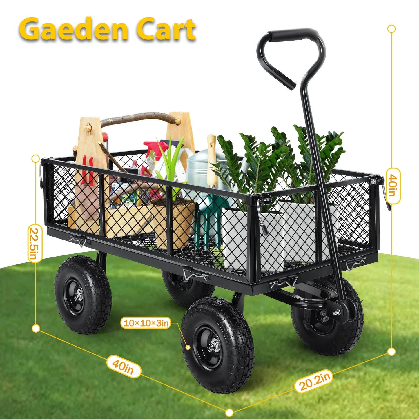 Farmdex Steel Mesh Garden Cart with 10" Tires Wagon Cart Newest Garden Utility Carts Heavy Duty 660LBS Capacity Folding Utility Wagon with Removable Sides, Garden Wagon for Yard
