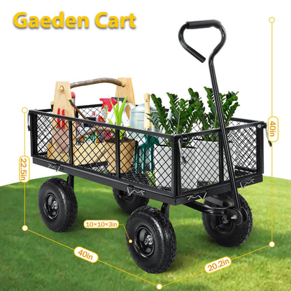 Farmdex Steel Mesh Garden Cart with 10" Tires Wagon Cart Newest Garden Utility Carts Heavy Duty 660LBS Capacity Folding Utility Wagon with Removable Sides, Garden Wagon for Yard