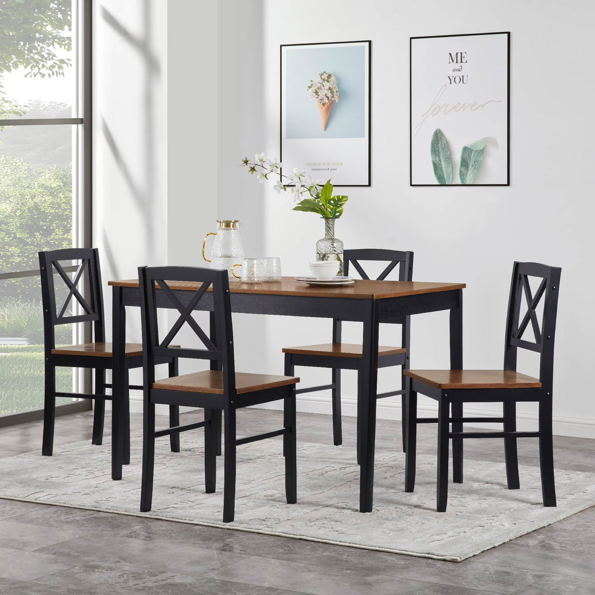 MAYEERTY Eco-Friendly Solid Wood Dining Set �?Sustainable Dining Table with Black Metal Accents for Home & Restaurant,Light Brown
