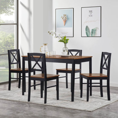 MAYEERTY Eco-Friendly Solid Wood Dining Set �?Sustainable Dining Table with Black Metal Accents for Home & Restaurant,Light Brown