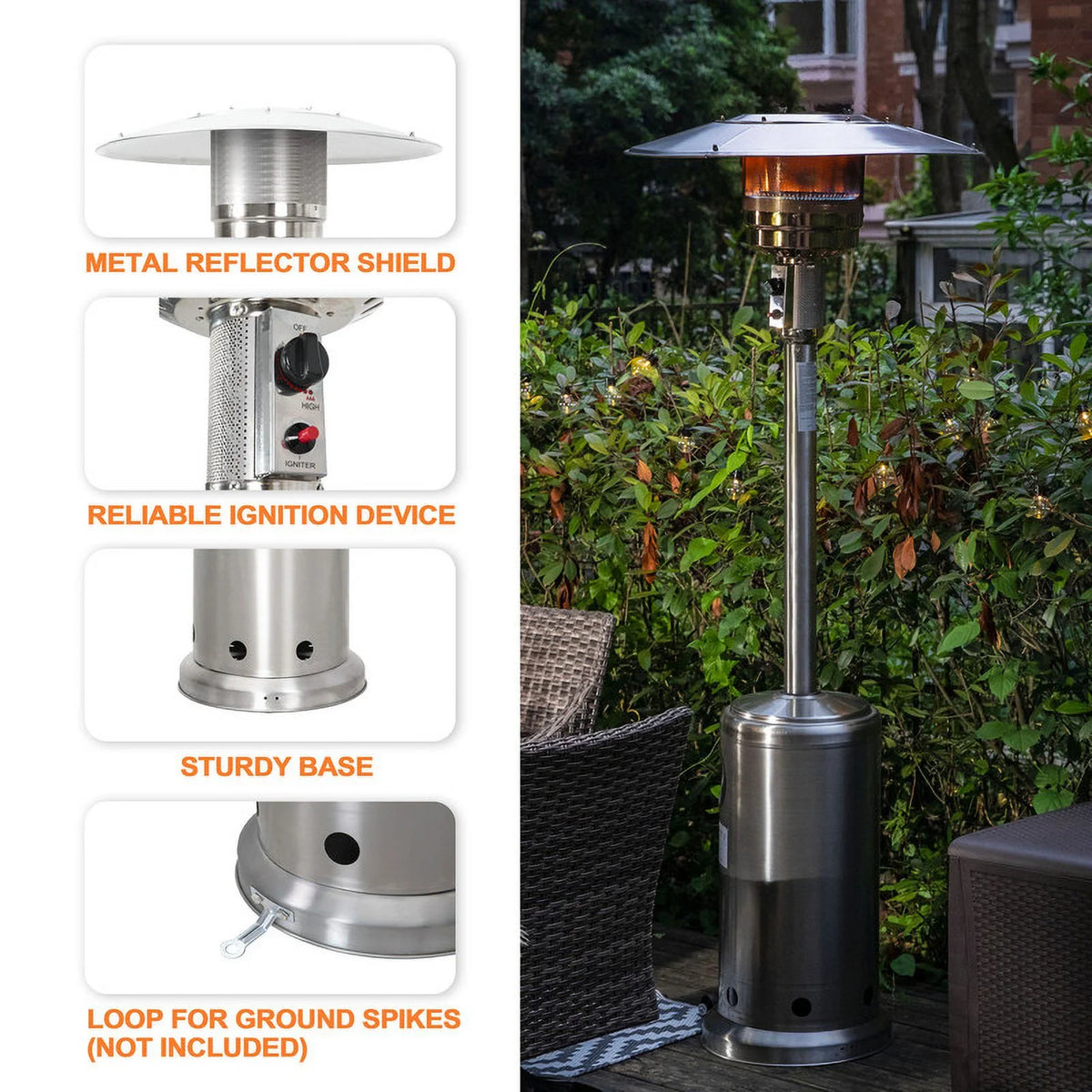 Nuu Garden Pyramid Patio Heater with Wheels, 48,000 BTU Outdoor Heaters for Outside Use, Quartz Glass Tube Propane Heater, Black