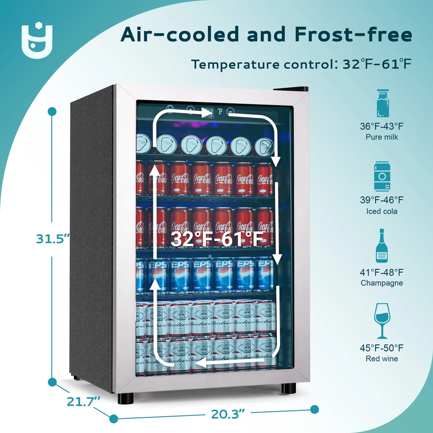 EUHOMY 145 Can Beverage Refrigerator and Mine Cooler with Glass Door with Adjustable Shelves