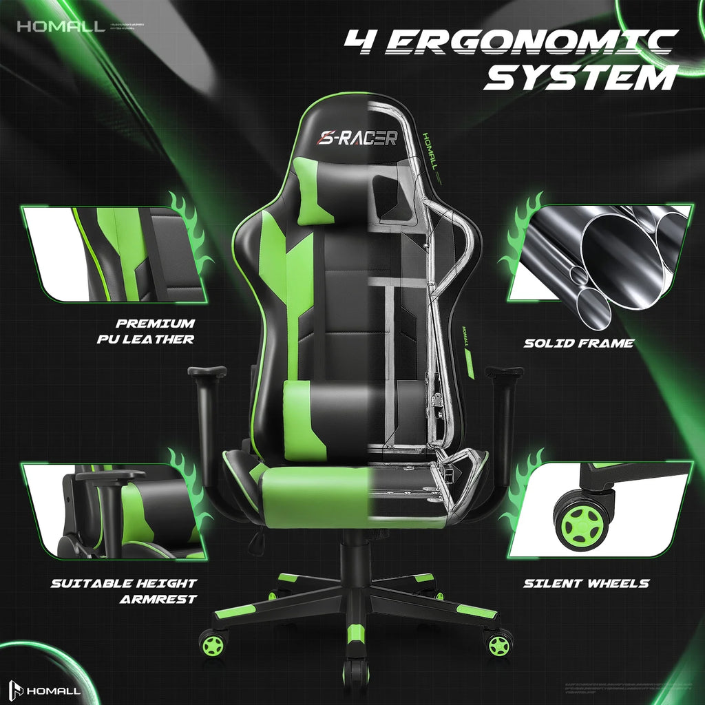 Homall Gaming Chair office Chair with Headrest & Lumbar Support, Pink