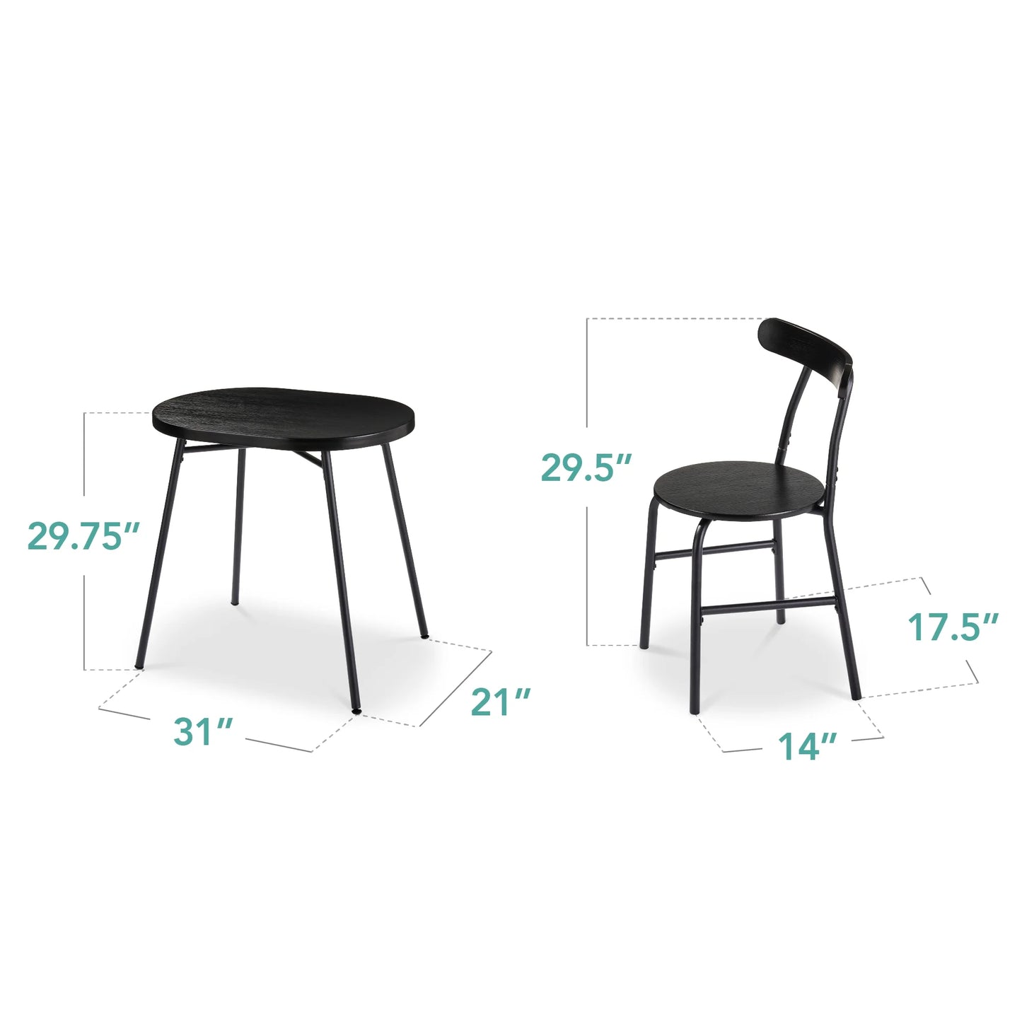 Best Choice Products 3-Piece Modern Oval Dining Table Set, Small Kitchen Dinette w/ 2 Chairs - Black/Black