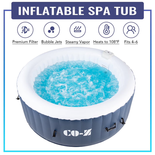 CO-Z 5x5ft PVC Square Inflatable Spa Tub & 120 Massaging Jets for Patio & More for 4-person Blue