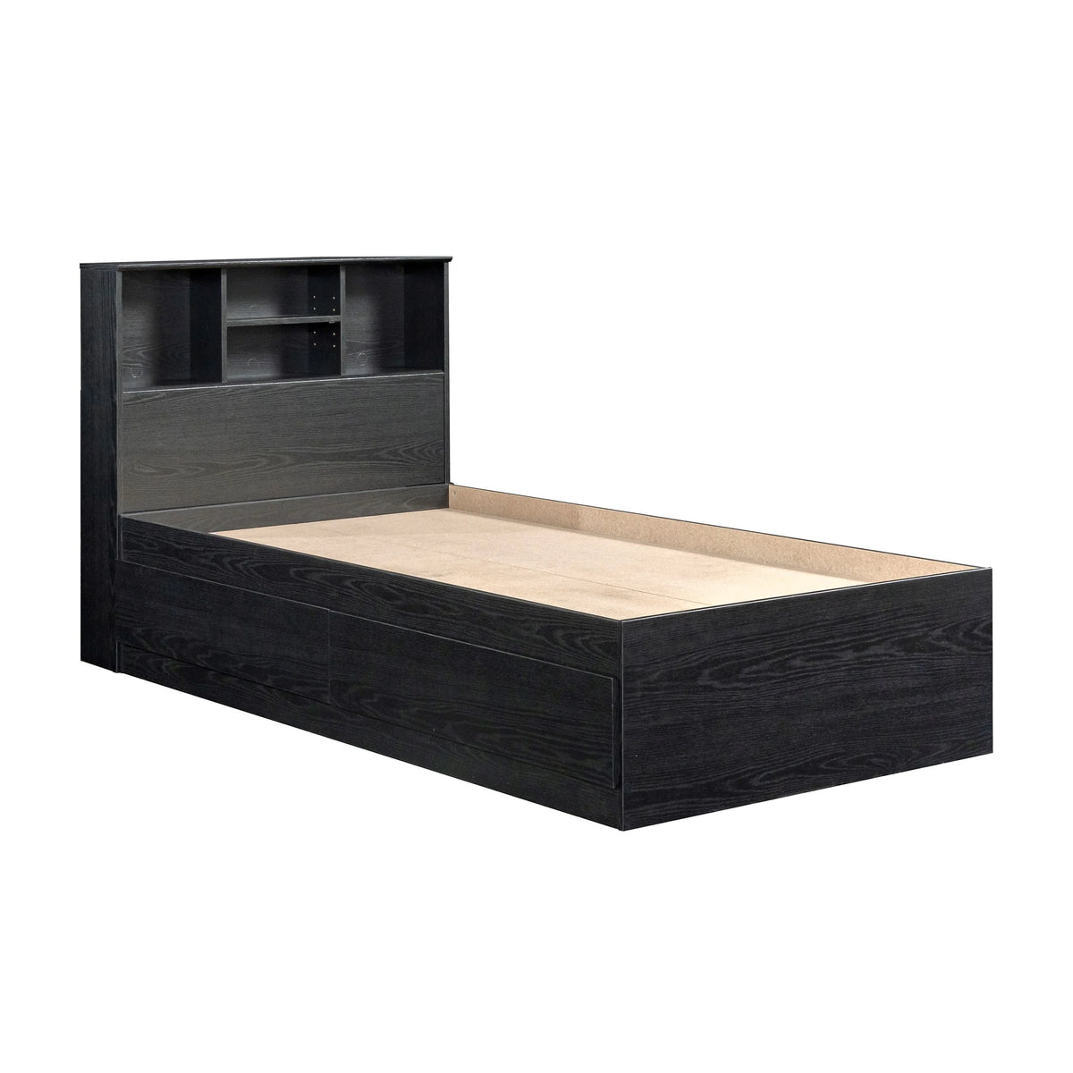 Your Zone Easy to Assemble Storage Bed with Bookcase Headboard, Twin, Natural Teak Finish