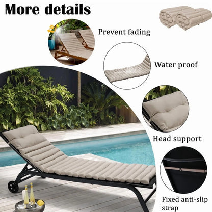 2pcs Outdoor Chaise Lounge Cushions, Waterproof Patio Foldable Chair Cushion for Garden Pool, 73 x 24in Sun Lounger Cushions for Outdoor Furniture��Navy blue��