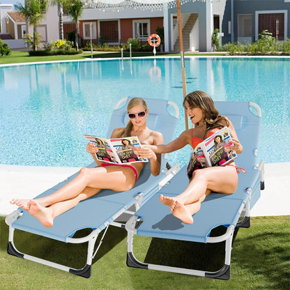 MOPHOTO Lounge Chair with Mattress, Outdoor Chaise Lounge Support 440 Lbs, Adjustable Portable Heavy Duty Sleeping Cots Bed for Camping, Pool, Beach, Patio