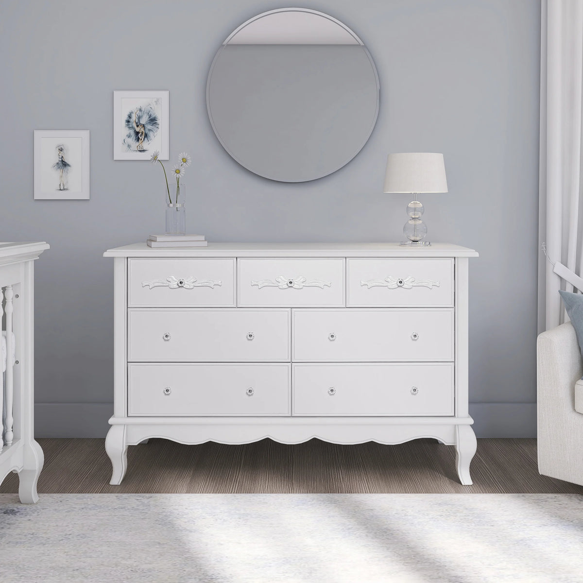 Evolur Aurora 7-Drawer Double Dresser in Ivory Lace, Spacious Drawers