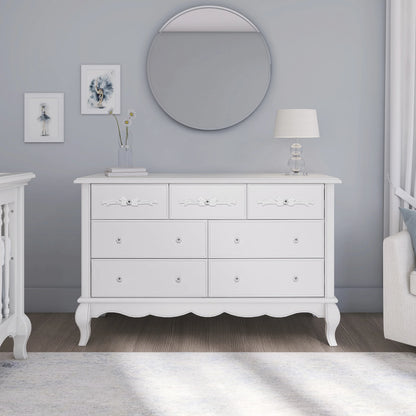 Evolur Aurora 7-Drawer Double Dresser in Ivory Lace, Spacious Drawers