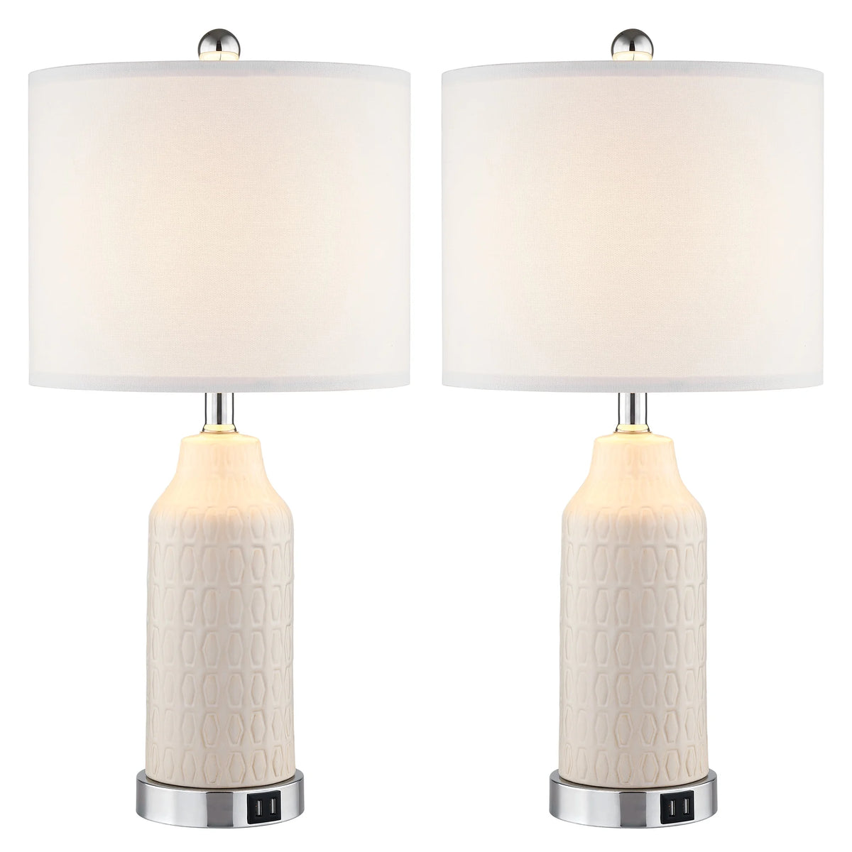 Cinkeda Table Lamp Set of 2 for Living Room Bedroom with USB Ports AC Outlet 3 Way Dimmable Touch Nightlight Farmhouse White Floral Nightstand Bedside Lamps