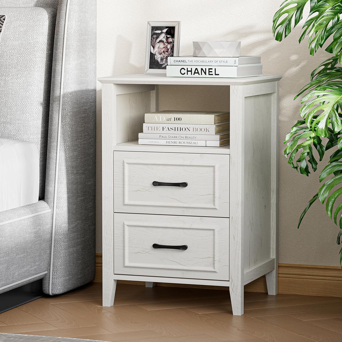 ANHDAH Nightstand Set of 2, Modern End Table with 2 Drawers and Open Shelf, 23.6 Inch High Bedside Table with Storage