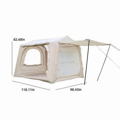Beige 4-6 Person Inflatable Camping Tent (4-Season – 2-in-1 SUV/Tailgate+Standalone, 5min Setup, Waterproof Oxford, Mesh Windows)