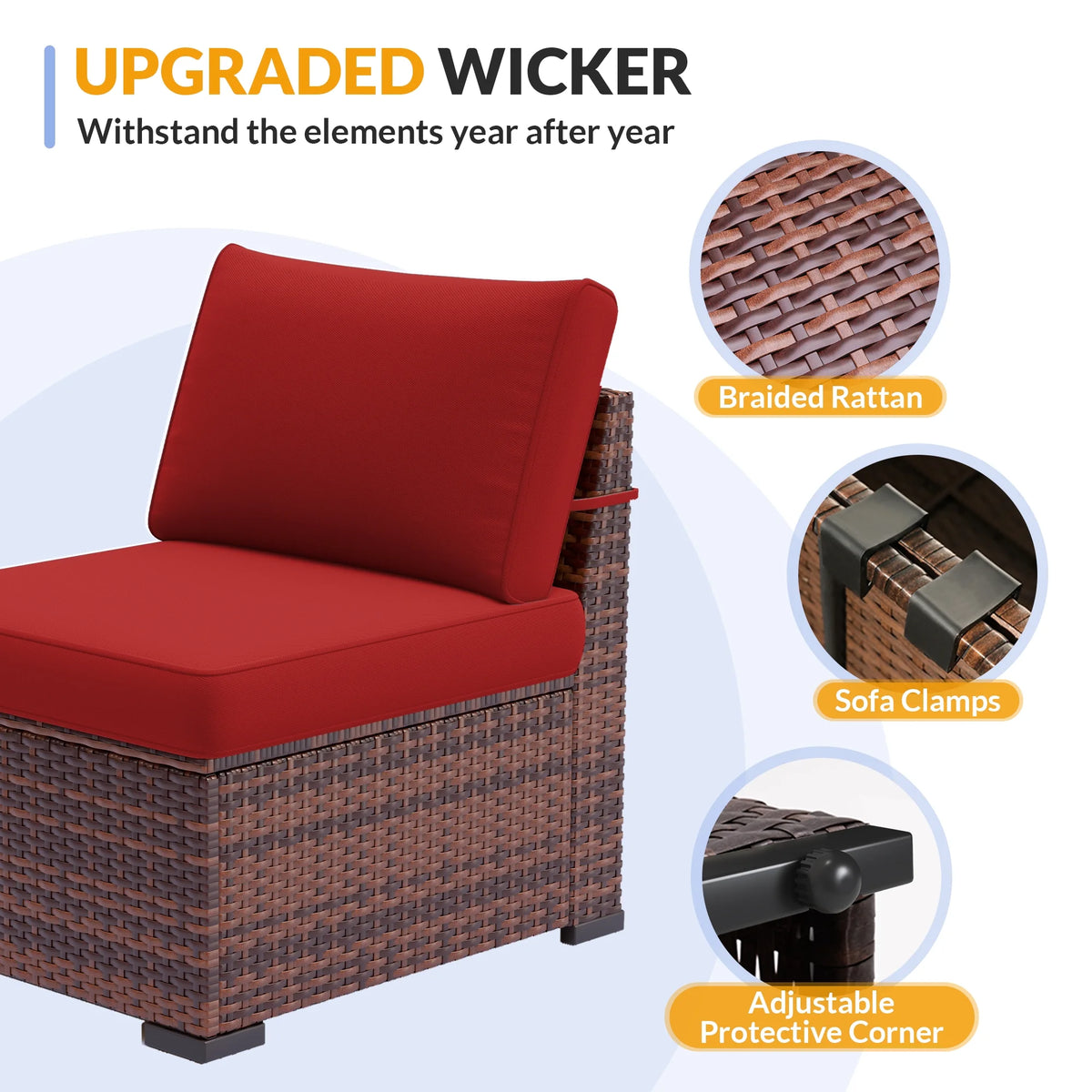 ELPOSUN 7 Pieces Patio Furniture Set, Outdoor Furniture Sectional Rattan Sofa for Backyard Garden Dark Grey