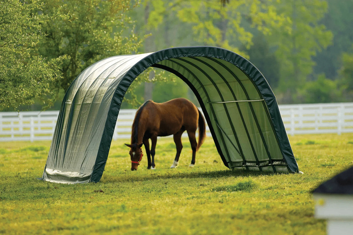ShelterLogic Round Style Run-in Shelter, Green, 12 x 20 x 8 ft.