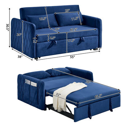 Convertible Sofa Bed,3 in 1 Sleeper Sofa with 2 Pillows and Adjustable Backrest for Living Room Office,Black