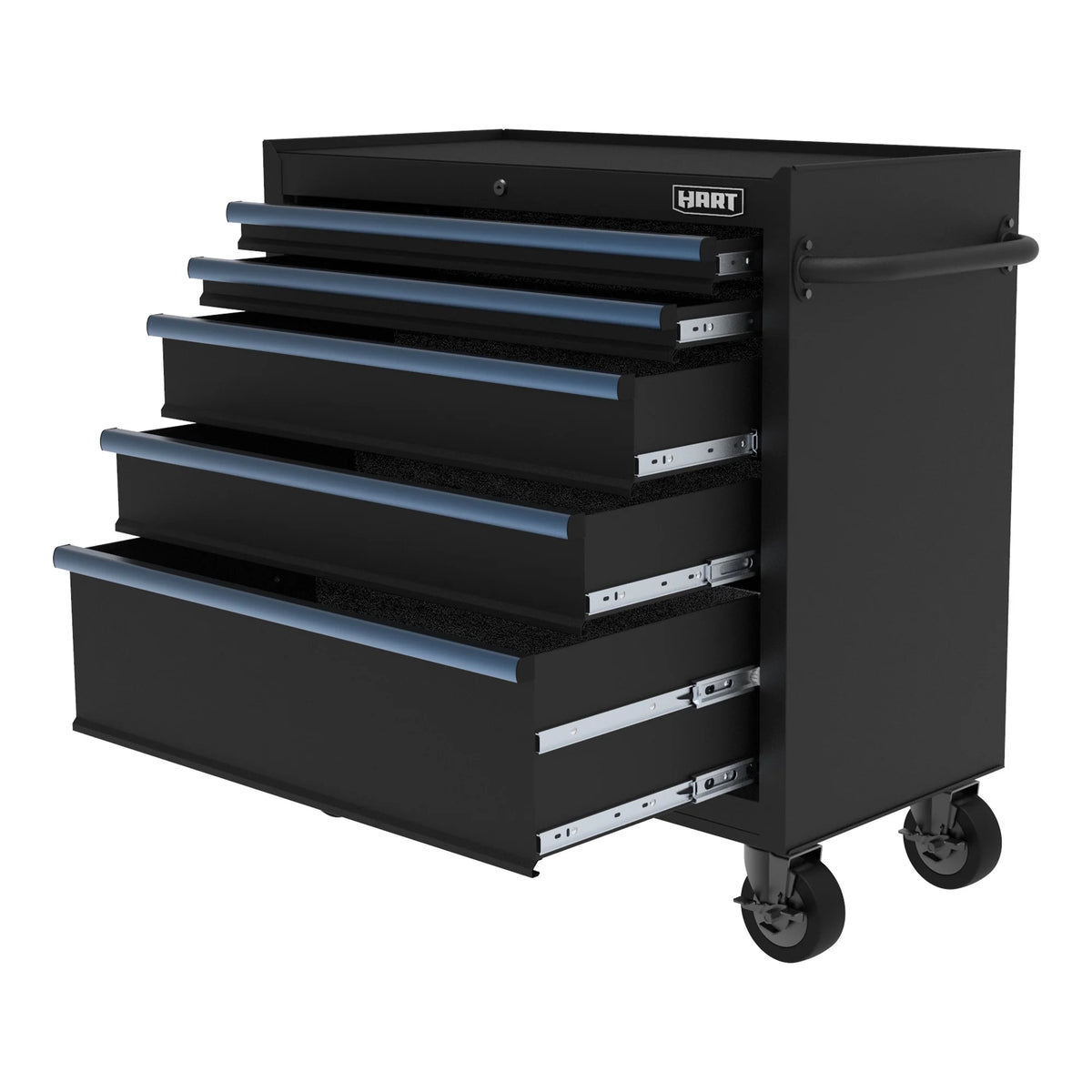 HART 36-Inch 5-Drawer Rolling Tool Cabinet with Wood Top, Locking Steel Garage Storage, Black