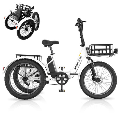 ABORON 3.0 Fat Tire Electric Trike for Senior Foldable E-Bike, 500W Motorized Tricycle Adult 20" Folding 3 Wheel Electric Commute Bike Trike w/48V Battery and Storage Baskets,