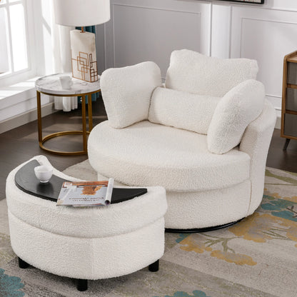 Muumblus Teddy Swivel Accent Barrel Chair, Modern Oversize Sherpa Comfy Round Reading Armchair for Living Room, Ivory