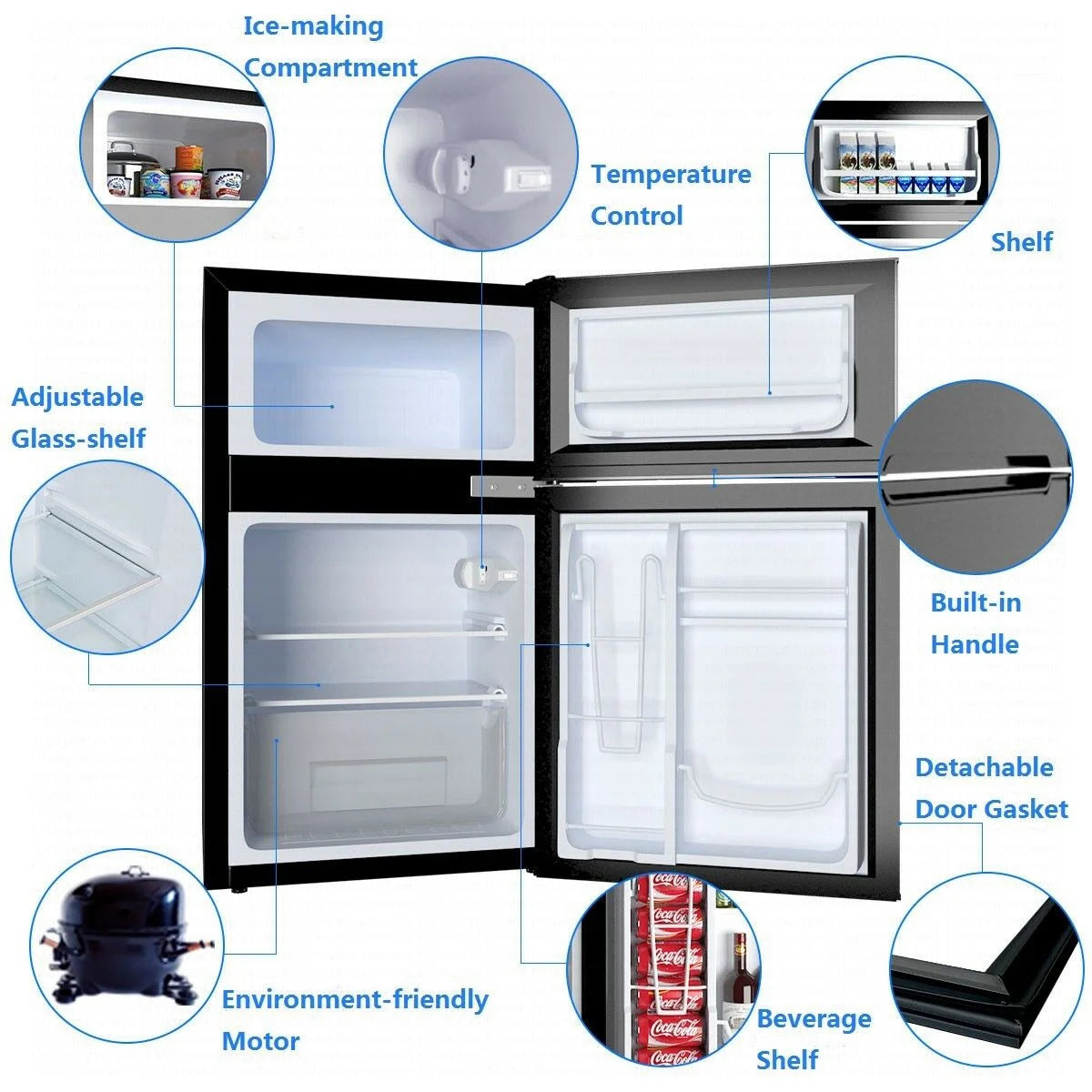 Costway Refrigerator Small Freezer Cooler Fridge Compact 3.2 cu ft. Unit, Grey