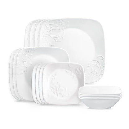 Corelle Cherish 16-Piece Embossed Square Glass Dinnerware Set (Service for 4)