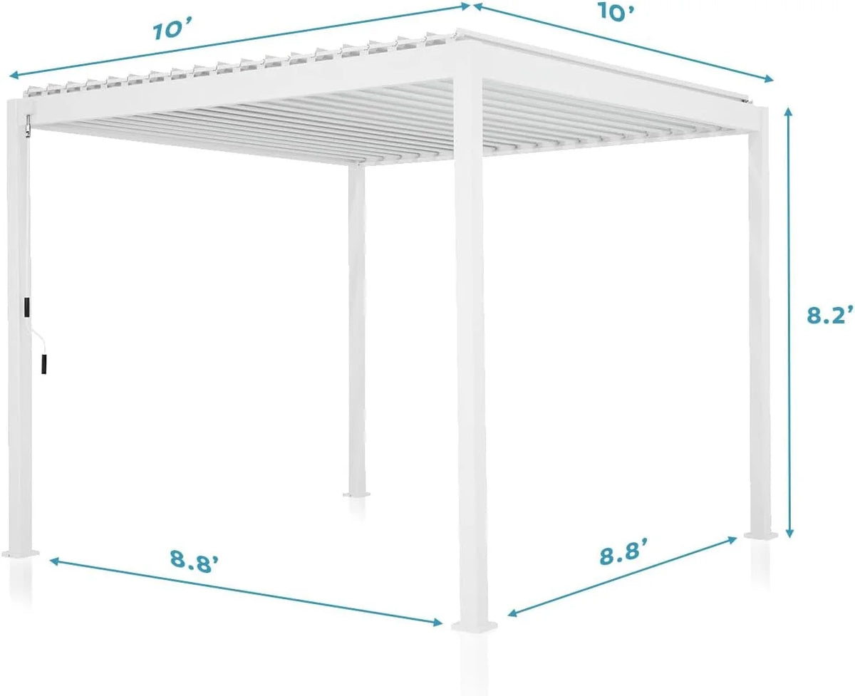 Mirador 10'x 10' 111S Outdoor Aluminum Pergola w/ Adjustable Rainproof Louver for Garden, Patio, Backyard, Takasho/Wood Grain