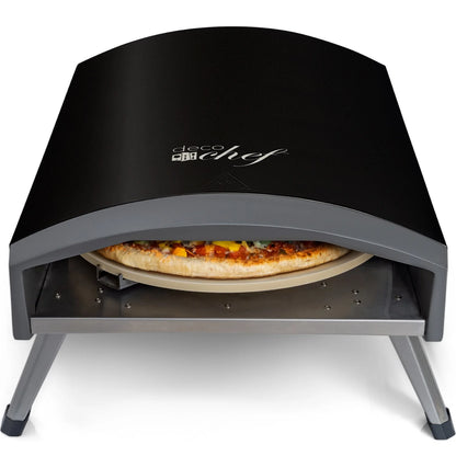 Deco Chef Outdoor Gas Pizza Oven, Portable Collapsable Design, Hassle-Free Self-Rotating Baking Stone, Black