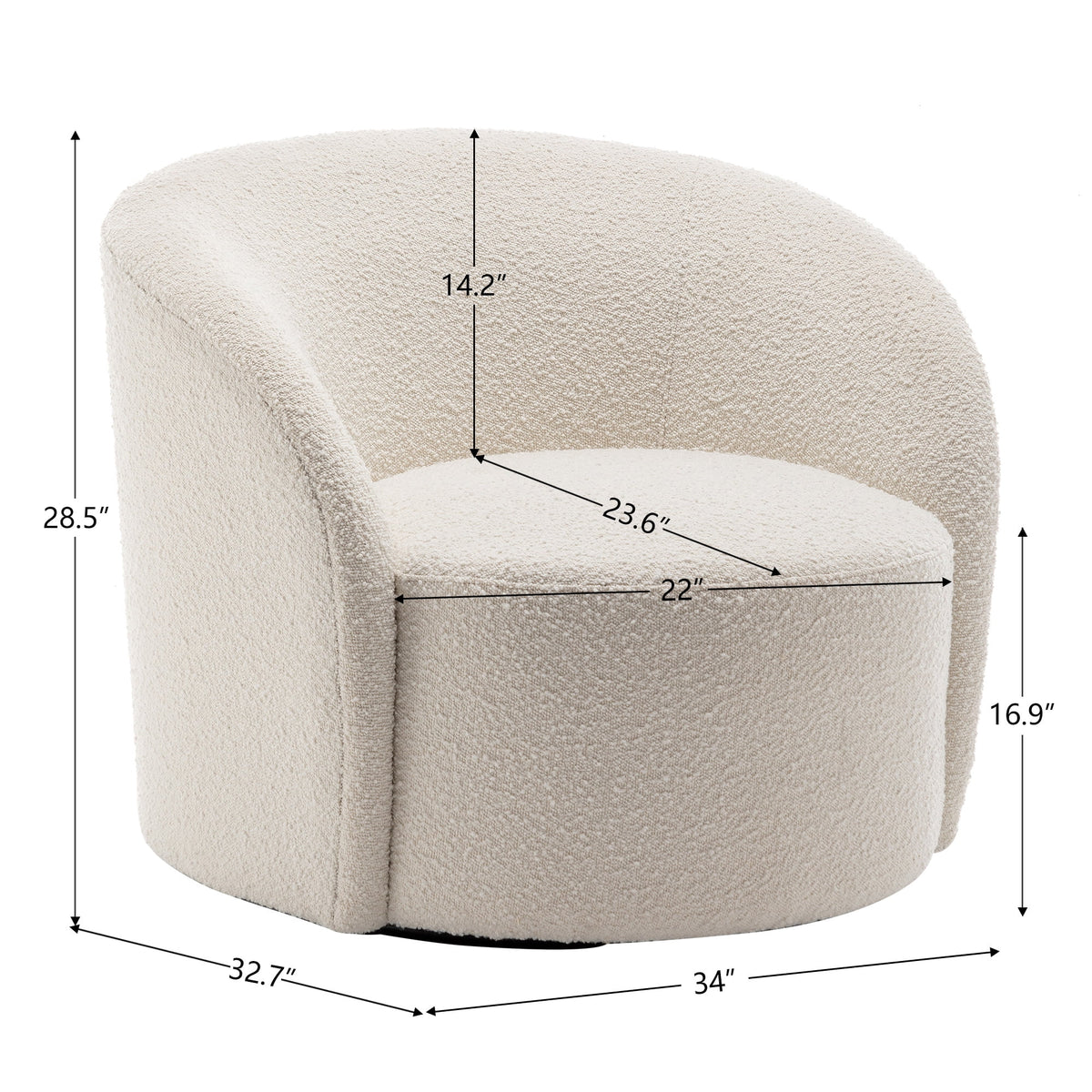 34" W Mid Century Modern Swivel Barrel Chair, Round Upholstered Boucle Swivel Accent Chairs, No Assembly Sofa Chair for Living Room Bedroom Reading Apartment Lounge Nursery(Cream)