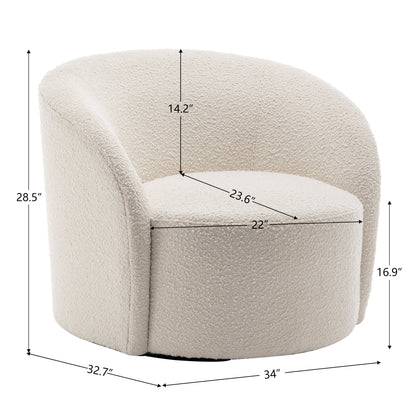 34" W Mid Century Modern Swivel Barrel Chair, Round Upholstered Boucle Swivel Accent Chairs, No Assembly Sofa Chair for Living Room Bedroom Reading Apartment Lounge Nursery(Cream)