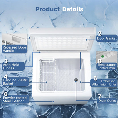 KNDKO 2.8cu.ft Chest Freezer, Freestanding Top Open Door Compact Freezer with Removable Basket, Adjustable 7 Thermostat and Bottom Defrost Water Drain for Apartment/Home, White