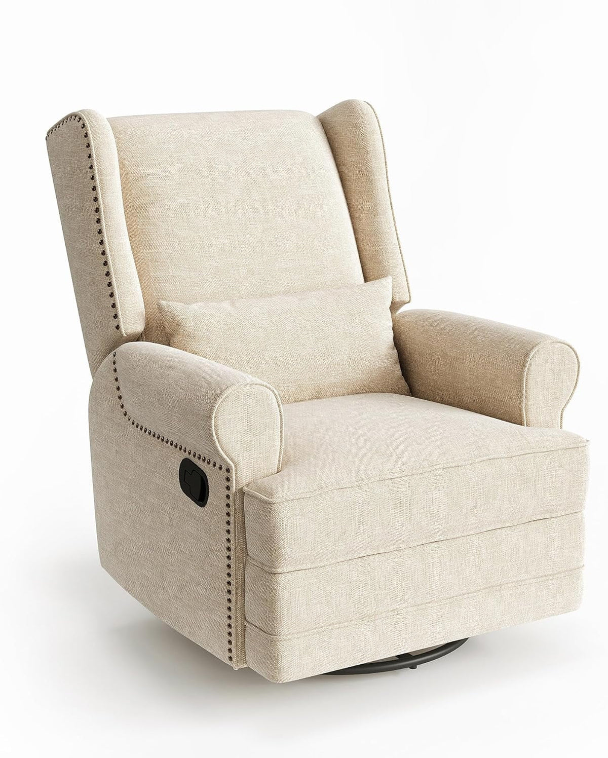 Royalcraft Swivel Nursery Glider Recliner, Comfy Upholstered Glider Chair with Lumbar Pillow and Footrest, Beige