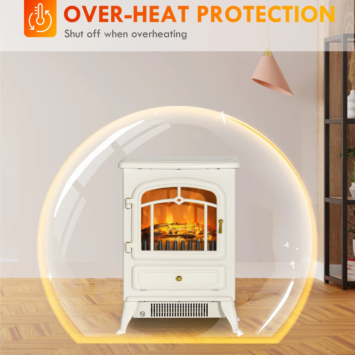 HOMCOM Electric Fireplace Heater with Realistic LED Flames Beige