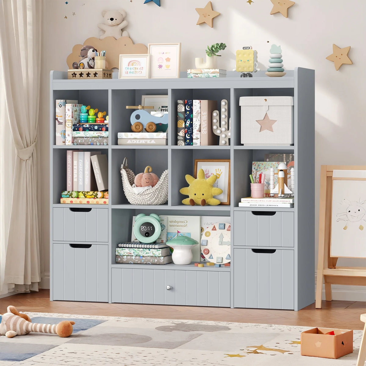 Homfa Kids Toy Storage Organizer with Cubby, Kids Toy Storage Chest with Removable Drawers, Kids Bookcase for Playroom Bedroom Living Room, Pink