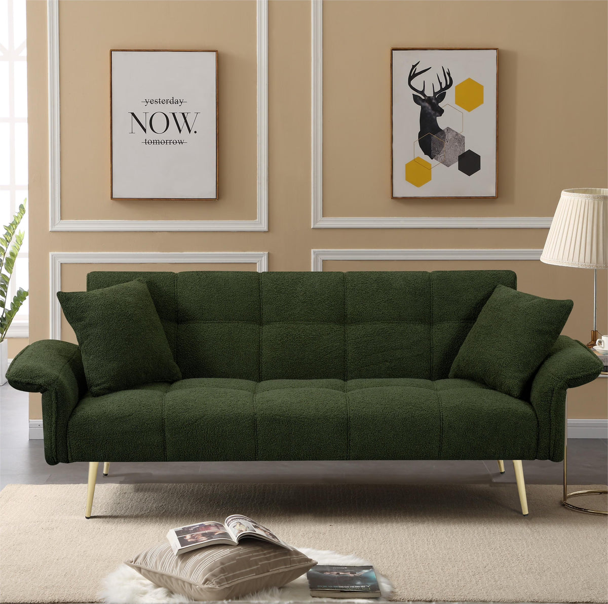 Futon Sofa Bed,Convertible Double Sofa Bed with Folding Armrests for Living Rooms and Small Spaces,Beige